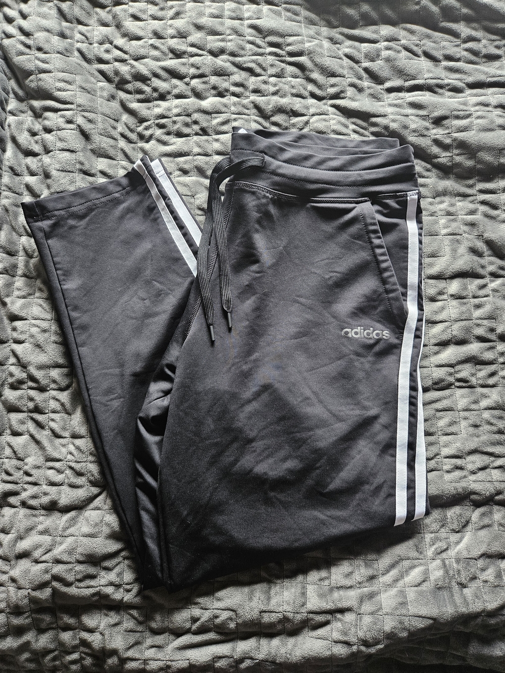 Adidas Black Track Pants with White Stripes